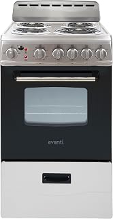 Avanti Electric Range Oven, 4 Coil Broilers, 2.1 Cu.Ft., Stainless Steel | Avanti Electric Range Oven, 4 Coil Burners, Built-In Broiler, Framed Glass Door, Storage Drawer, 2.1 Cu.Ft., Stainless Steel