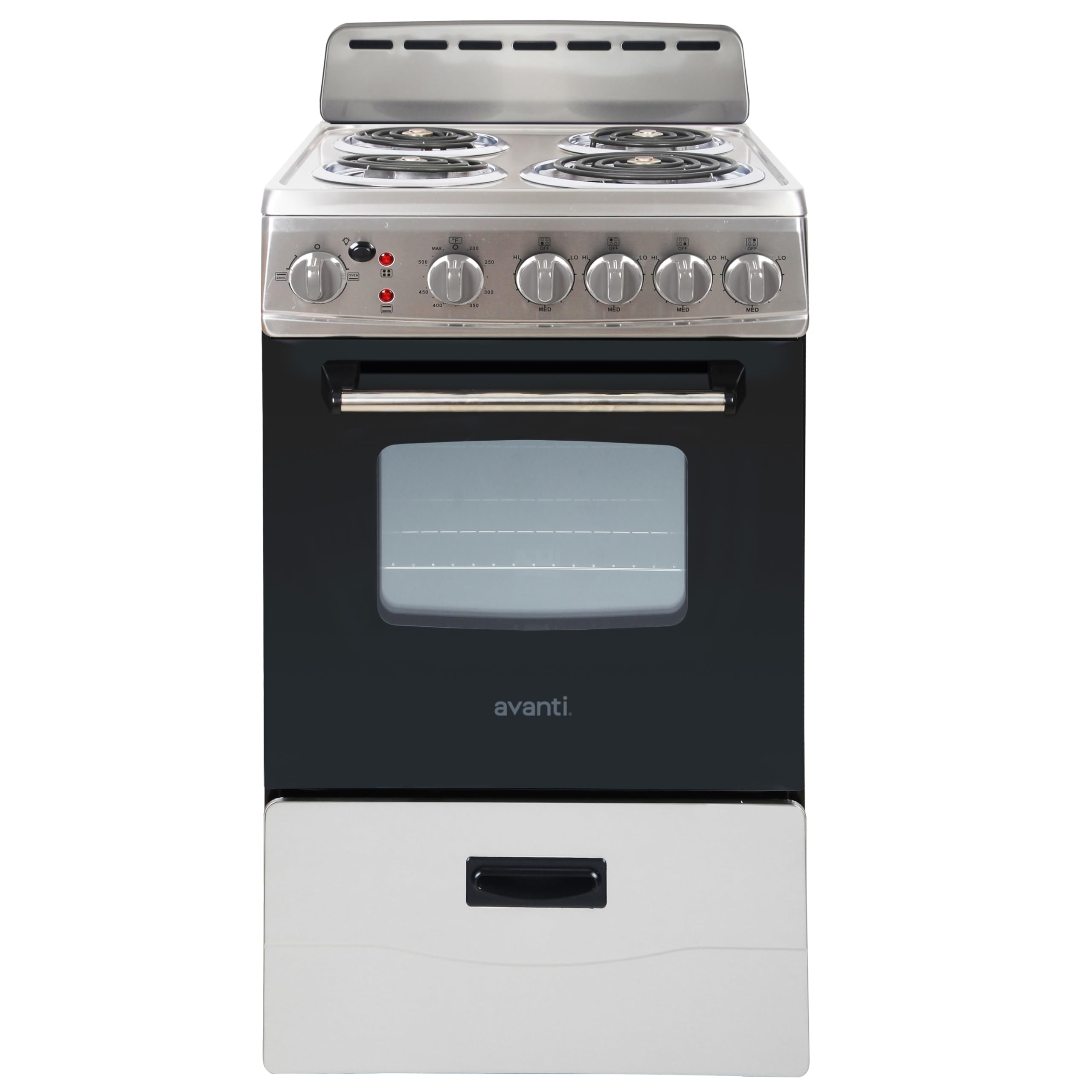 Avanti Electric Range Oven, 4 Coil Broilers, 2.1 Cu.Ft., Stainless Steel | Avant