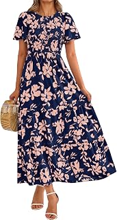 PRETTYGARDEN Women's Smocked Top Summer Dresses for Women 2025 Short Sleeve Floral Maxi Dress for Women Flutter Sleeve Cute Spring Maxi Dress for Women Beach Vacation