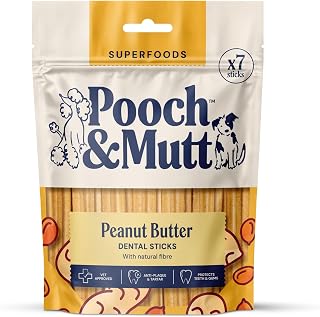 Pooch & Mutt - Peanut Butter Dog Dental Sticks (Regular Sticks), Dog Dental Chew, for Teeth and Gums Cleaning, 1 pack of 7 sticks (packaging may vary)
