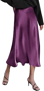 Zeagoo Women's High Waist Solid Satin Midi Skirt Dress Zipper Elegant Summer Skirts