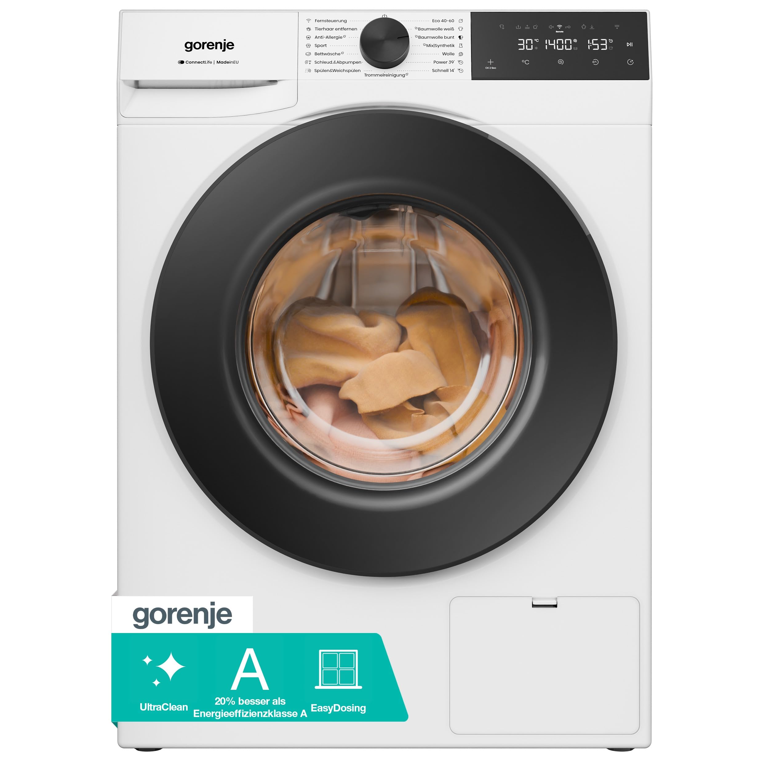 Gorenje WGAM4S74A Washing Machine with Steam Function, 7 kg Slim, 1400 rpm, Conn