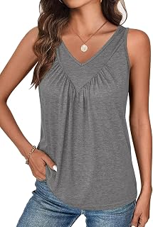 Bliwov Womens Tank Tops V Neck Ruched Workout Clothes Loose Fit Casual Sleeveless Beach Vacation Outfits Trendy Fall Blouses