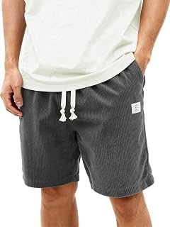 HOTake Mens Corduroy Shorts Casual 7" Elastic Waist Drawstring Summer Beach Loose Shorts