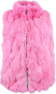 LVCOMEFF Women Real Rex Rabbit Fur Vest Furry Fluffy Classic With High Collar Sleeveless Outwear Top