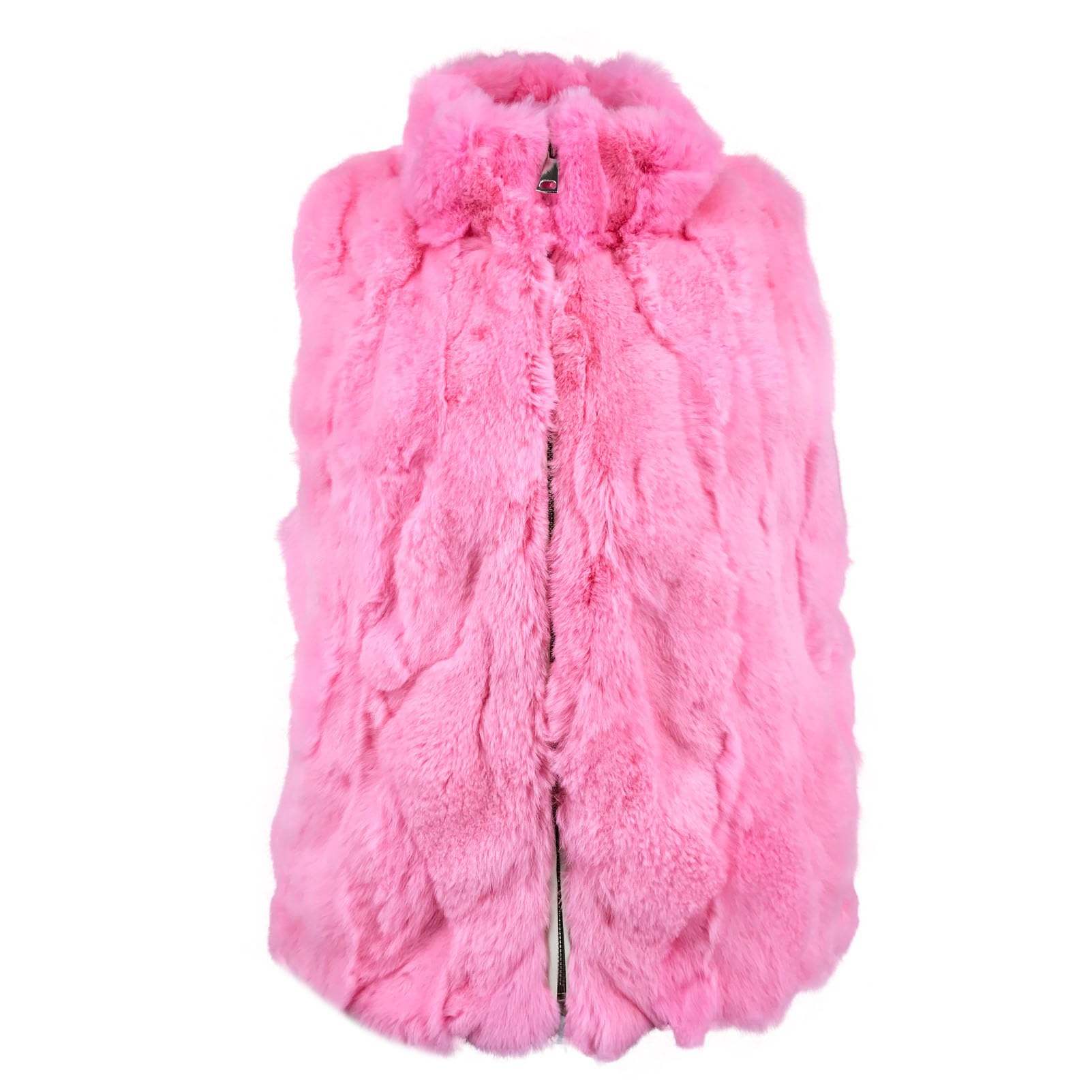 LVCOMEFF Women Real Rex Rabbit Fur Vest Furry Fluffy Classic With High Collar Sl