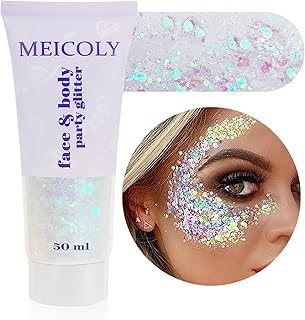 MEICOLY Clear White Face Body Glitter,Mardi Gras Face Glitter Makeup for Kids Women,Face Glitter for Running Half Marathon,Sparkly Mermaid Hair Glitter,Singer Concert Festival Rave Accessories