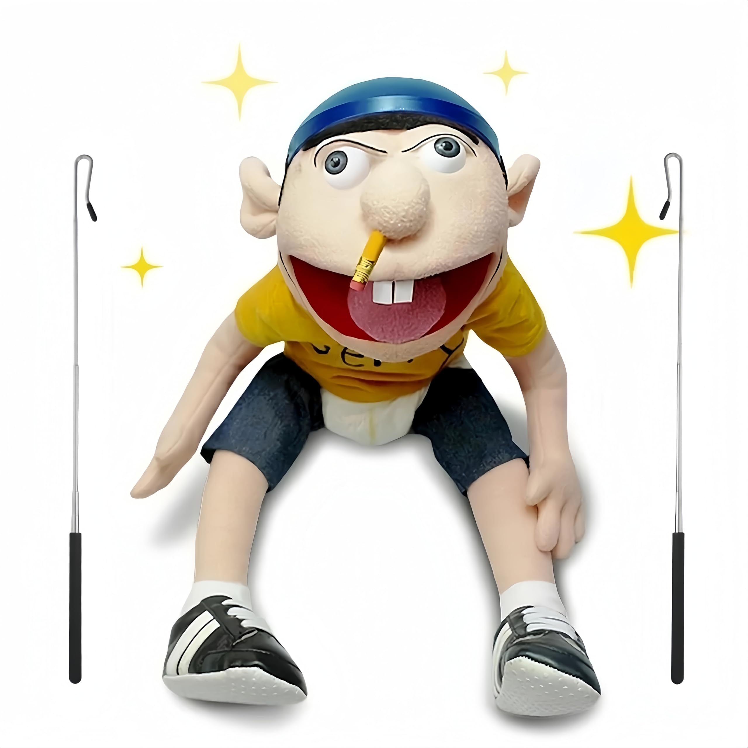 SML Jeffy Hand Puppet with 2 Rods, 60cm XL Ventriloquist Dummy | Professional Mo