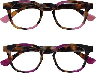 OPULIZE Ava 2 Pack Women's Lady Brown Tortoise Pink Purple Comfortable Fit Reading Glasses Spring Hinges RR62-45 +1.50