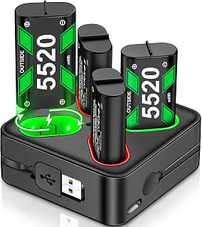 HASACOOL Controller Battery Pack for Xbox One, Xbox Series X|S, 4x5520mWh Rechargeable Batteries, USB & Type-C Charging, 4-in-1 Charging Dock