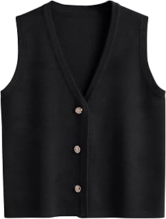 LILLUSORY Vest Tops for Women Striped Sweater Vest 2024 Fall Crochet Cropped Button Up Work Tank Top Outfits Y2K Clothes
