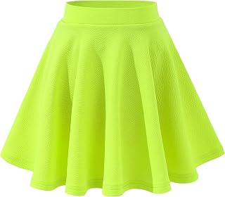 Girls Solid Skater Skirt High Waist Flared A-Line Mini Casual Skirt
