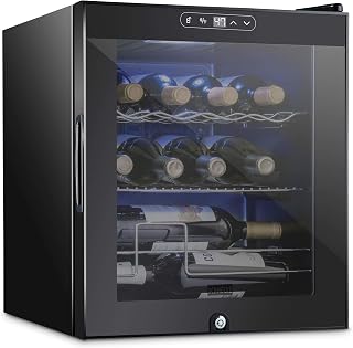 Schmecke 12 Bottle Compressor Wine Cooler Refrigerator w/Lock | Large Freestanding Wine Cellar | 41f-64f Digital Temperature Control Wine Fridge For Red, White, Champagne or Sparkling Wine - Black