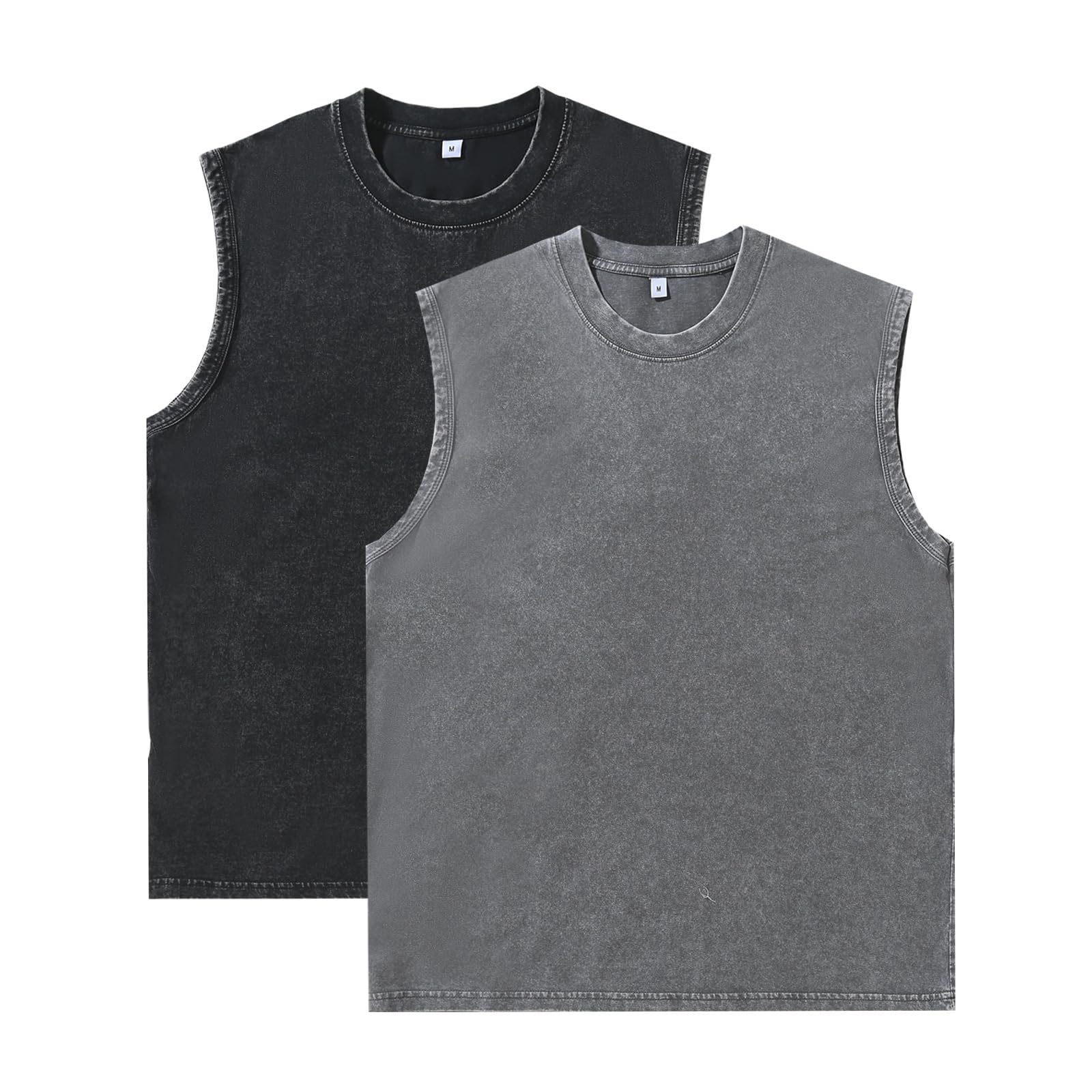 XYKJFIT Mens 1 or 2 Pack Workout Tank Tops Sleeveless Tee Shirts Acid Wash Vinta