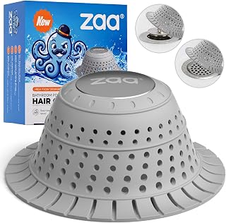 zaa Shower Drain Hair Catcher Bathtub Drain Strainer Sink Drain Protector | Collapsible Pop-Up Drain Hair Catcher, Traps Hair & Prevents Clogs, Easy to Clean, Bathroom Fixture Accessories, Gray