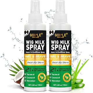 Goiple Wig Milk Spray Wig Spray for Synthetic Hair, Leave-In Conditioner for Hair Wigs, Conditioner ＆ Detangler 2 in 1 Moisturizer, Hydrates &amp; Replenishes Synthetic Wigs Easy Combing (3.4 fl oz)