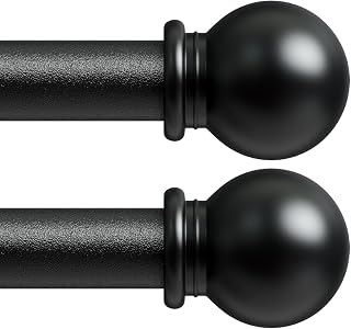 2 Pack Curtain Rod 48 to 84 inch, Adjustable 5/8 Diameter Decorative Drapery Rod Set of 2, Heavy Duty Metal Standard Curtain Rod for Bedroom, Living Room, Black