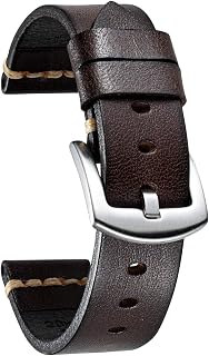 BINLUN Genuine Leather Watch Band Rubbing Leather Watch Straps Vegetable Tanned Leather Watch bands Handmade Top Grain Leather Watch bands for Men Women Black Silver Buckle 5 Sizes(18-26mm)
