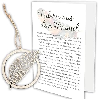 Pusteblume Grusskarten Sympathy Card with Wooden Feather Wind Catcher - Memorial Keepsake with Consolation Message for Loss and Remembrance Sympathy Card Mourning Card