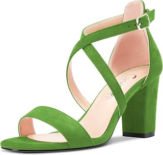 Castamere Women's Chunky Block High Heel Open Toe Sandals Cross Strap Buckle Wedding Sexy Dress Shoes