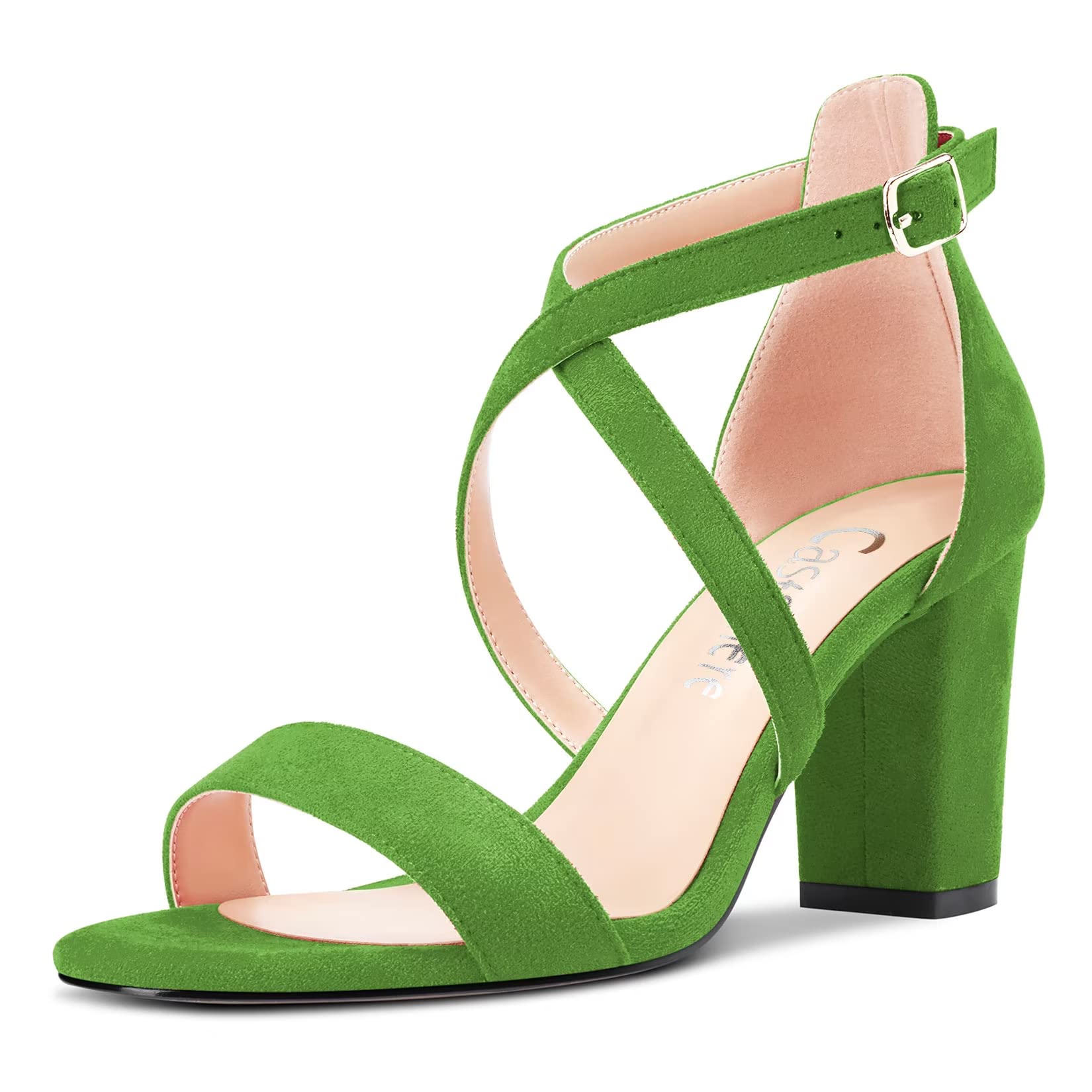Castamere Women's Chunky Block High Heel Open Toe Sandals Cross Strap Buckle Wed