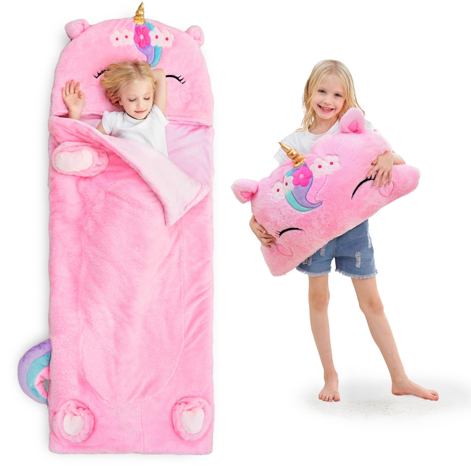 iPlay, iLearn Kids Unicorn Sleeping Bag, Toddler Girl Daycare Plush Nap Mat | 2 
