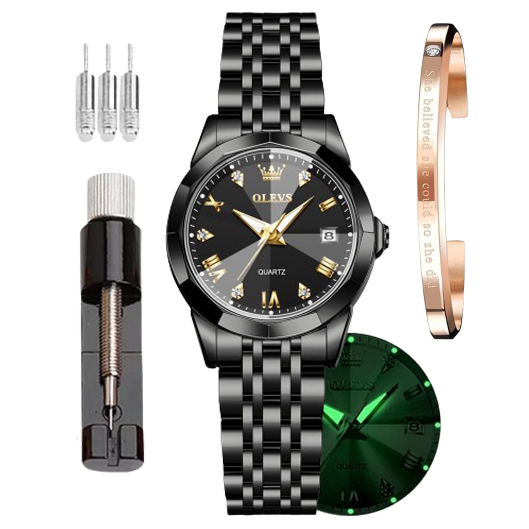 OLEVS Femmes Montres Luxe Or Rose Femmes Ultra - Mince Montre légère en Acier In