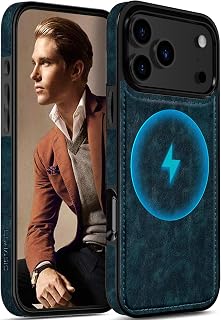 LOHASIC for iPhone 17 Pro Case Leather, Magnetic Phone Case for Men, Blue