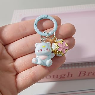 Cat with Flowers Bell Keychain, Cute Resin Keychain with Bag Pendant, Creative Decorative Gift for Women Men