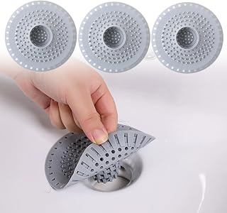 Silicone Bathtub Hair Catcher, 3 Pieces Shower Drain Protector for Regular 1.5" to 1.8" Drains Easy to Clean and Reusable, Grey