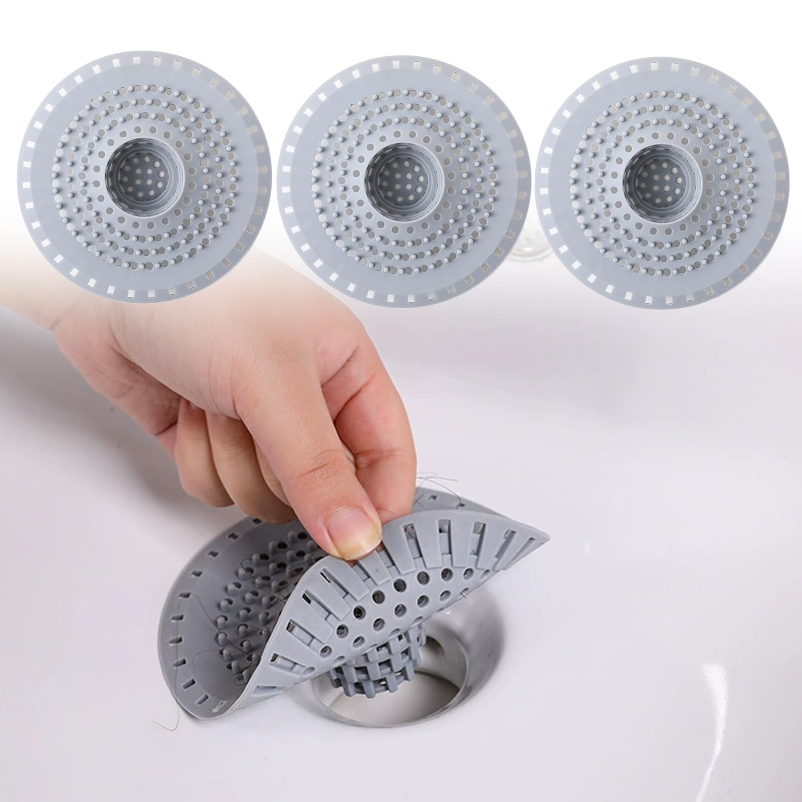 Silicone Bathtub Hair Catcher, 3 Pieces Shower Drain Protector for Regular 1.5" 