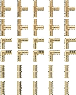 FlowField 1/2 Pex-B Brass Fittings Drop Ear Elbow, Tee, Coupling, Set, for PEX Piple Plumbing (1/2 3-Variety Set, 30)
