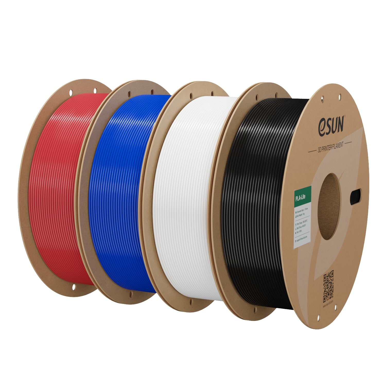 eSUN PLA Filament 1.8mm 4kg, Dark Red+Blue+Cold White+Black