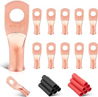 RED WOLF 8 AWG 1/4" Battery Cable Lug 12 PCS w/3:1 Heat Shrink Tubing for Wiring Insulation Black Red 12 PCS for Automotive Electrical 8 Gauge Wire Copper Lug Marine Grade M6 Ring Terminal Ends