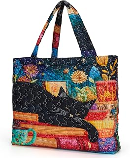 Vintage Quilted Tote Bags for Women Preppy Bookish Shoulder Bag Lightweight Large Travel Bag Trendy Floral Hobo Bag