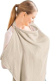 Konssy Muslin Nursing Cover Up for Breastfeeding with Rigid Hoop | 100% Cotton Nursing Apron, Lightweight & Breathable, Carseat Canopy, Breast Feeding Covers for Women (Summer Wheat)