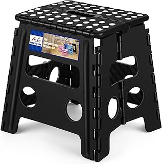 ACKO Folding Step Stool 13 Inch, Non-Slip, 300 lbs, Black | Lightweight Plastic Foldable Step Stool for Kids and Adults with Handle, Space-Saving, for Kitchen, Bathroom, and Closet