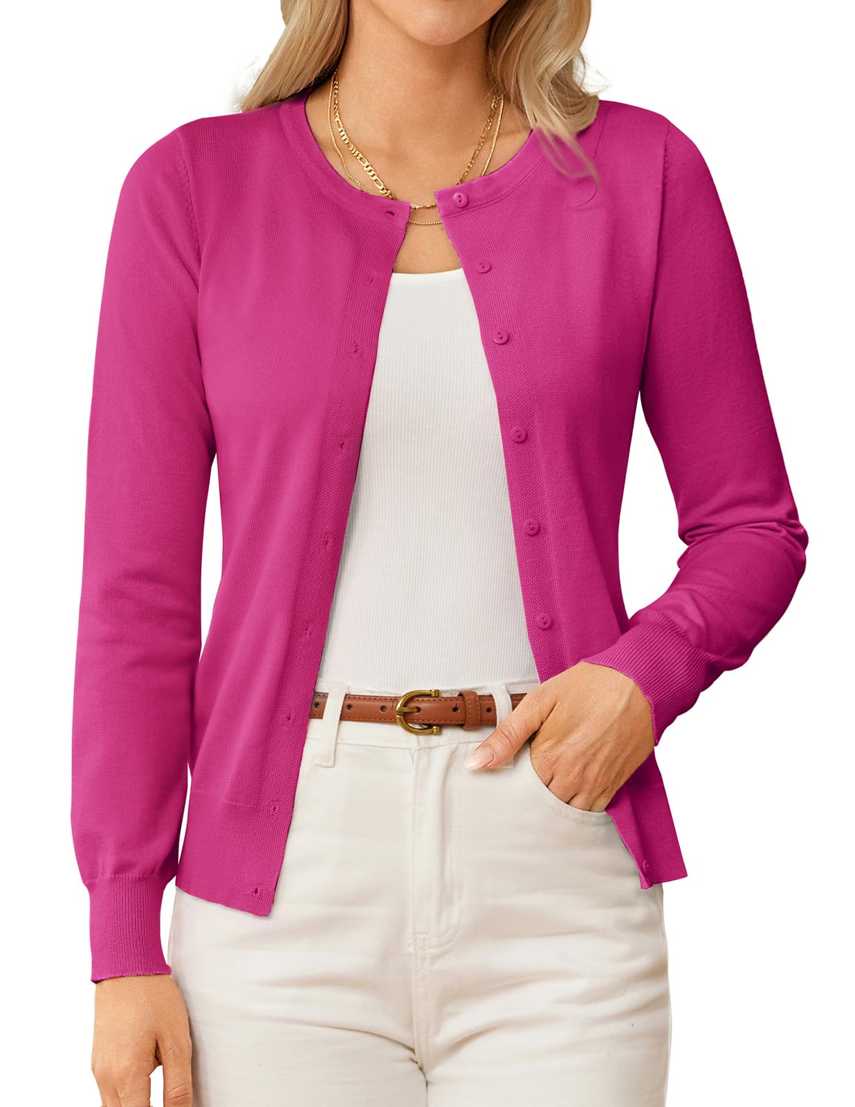 GRACE KARIN Womens Classic Long Sleeve Knitted Casual Open Front Button Cardigan