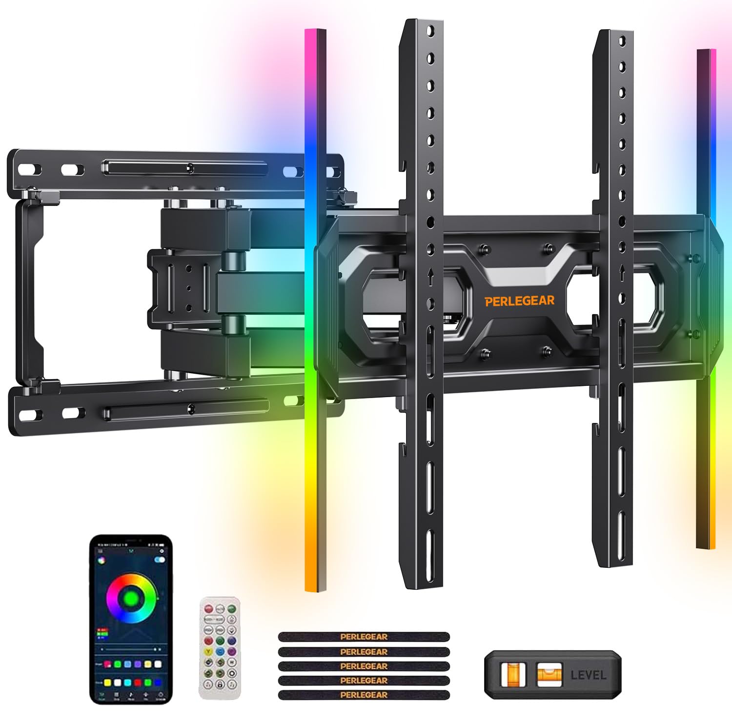 Perlegear Full Motion TV Wall Mount with LED Light for 26–65 inch TVs