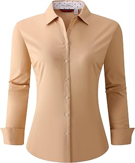 Alex Vando Womens Dress Shirts Long Sleeve Wrinkle Free Fitted Solid Color Stretch Work Business Casual Office Shirt Ladies Blouses