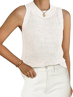 PRETTYGARDEN Women Summer Crochet Tank Tops 2025 Casual Round Neck Hollow Out Loose Knit Sleeveless Fashion