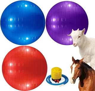 WoYous 3 Pieces Pet Goat Ball Lamb Toy Horse Ball Dog Training Exercise Ball Toy with Inflator Pump for Pet Dogs Goats Horses to Play in Outdoor Entertainment (Red, Blue, Purple)