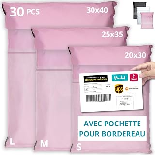 EMBALLAX - 30 Vinted Packages with Slip Pouch - Size S/M/L - Durable, Opaque, Waterproof - Plastic Shipping Envelope - Packaging for Clothing, Box, Bag