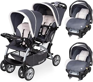 Baby Trend Infant/Toddler Double Stroller &amp; 2 Car Seats, 3 Pc Set, Magnolia | Portable and Lightweight Stroller Duo and Car Seat Travel System Tandem