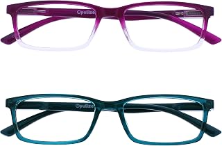 OPULIZE SEE Reading Glasses with Blue Light Blocking for Women and Men, Narrow Frame, Spring Hinges, Computer Gaming Glasses, Purple,Turquoise +2 (Pack of 2)
