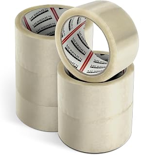 MERRIMEN Strong Heavy Duty Roll Pack Clear Packaging Tape, Secure Sticky Sealing Tape for Parcel Boxes, Moving Boxes, Large Postal Bags for Long-term Storage (48MM x 66M) (6 rolls, Clear)
