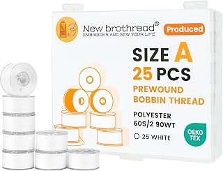 New brothread 25pcs Size A SA156 Prewound Bobbin Thread -White | 60S/2 (90 Weight), Cottonized Soft Feel Polyester Thread, Plastic Sided, For Commercial/Home Embroidery & Sewing Machines