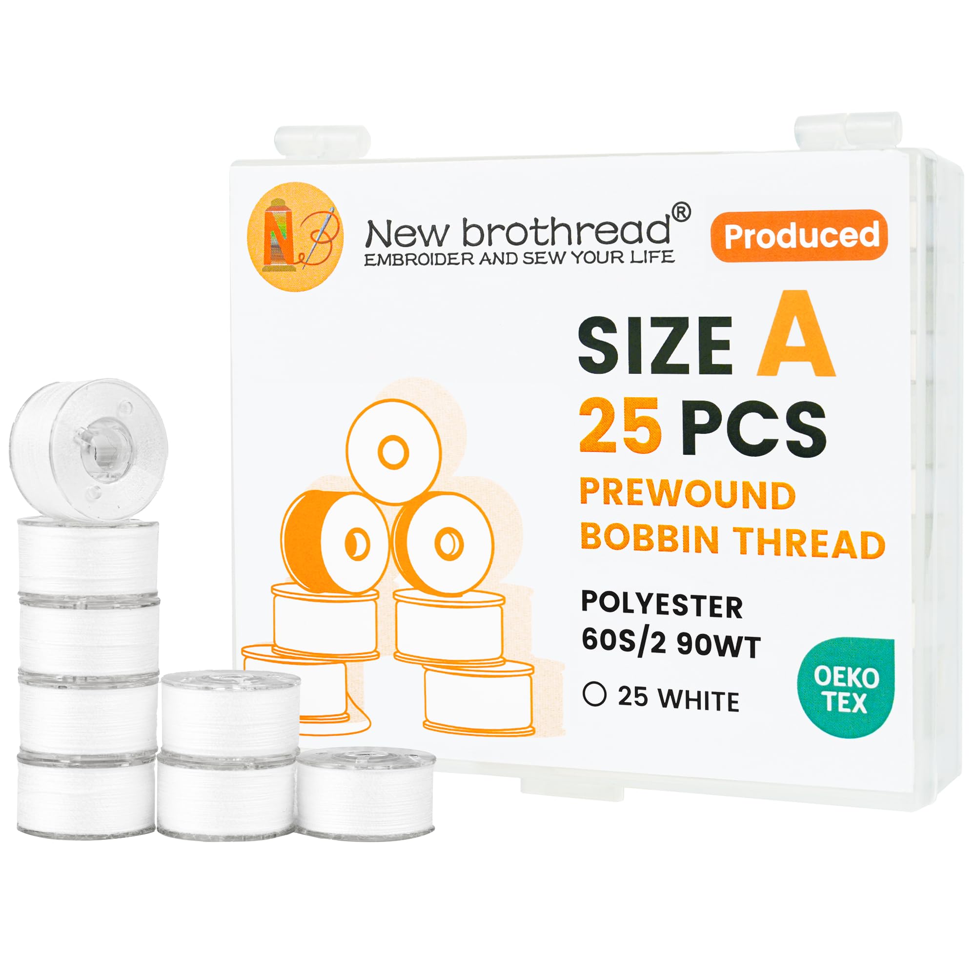 New brothread 25pcs Size A SA156 Prewound Bobbin Thread -White | 60S/2 (90 Weigh
