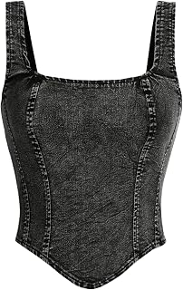 WDIRARA Women's Denim Corset Tank Top Crop Sleeveless Zip Up Back Tops