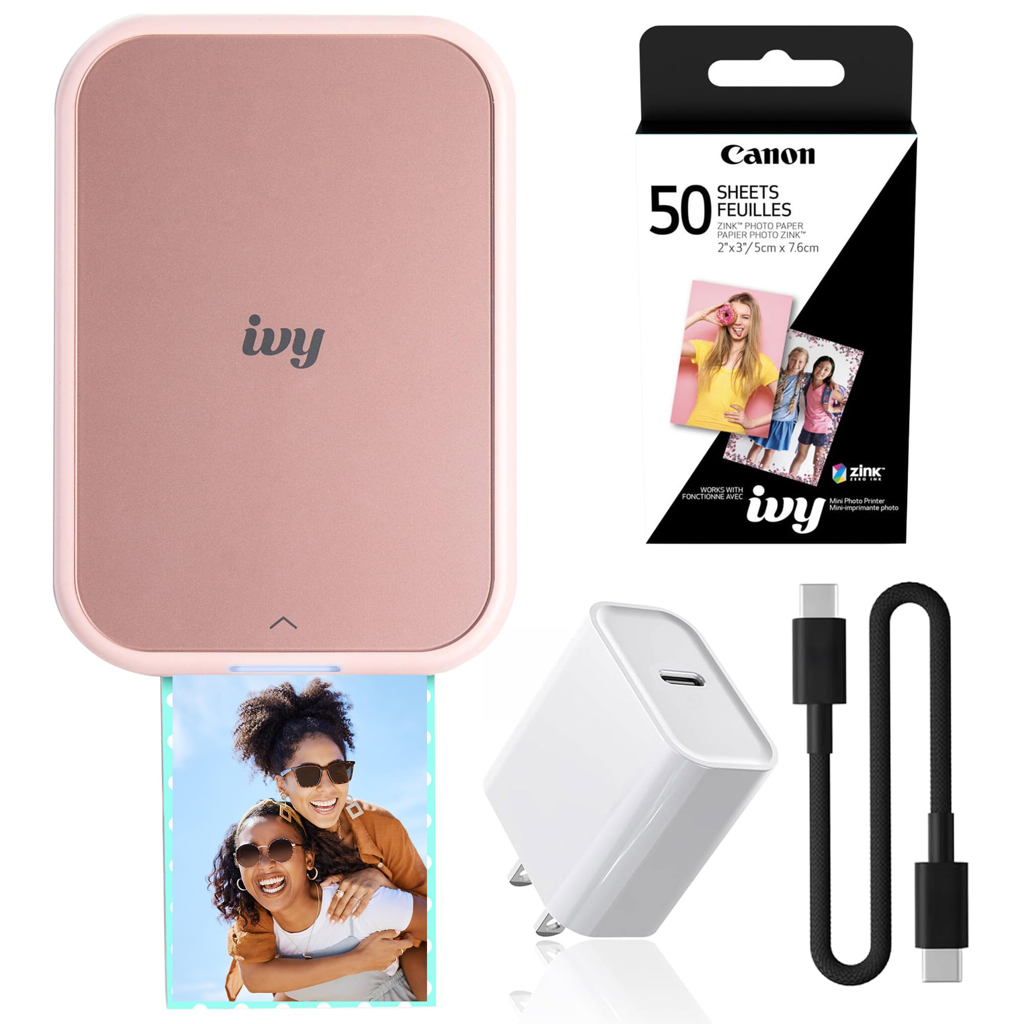 Canon Ivy 2 Mini Photo Printer (5452C017) Bundle | For iOS & Android, ZINK 2x3 S
